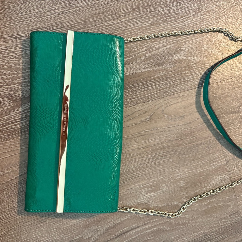 Green Leather Chain Crossbody Clutch